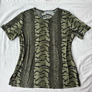 Liz Baker Green and Black Animal Print Short Sleeve Top Y2K